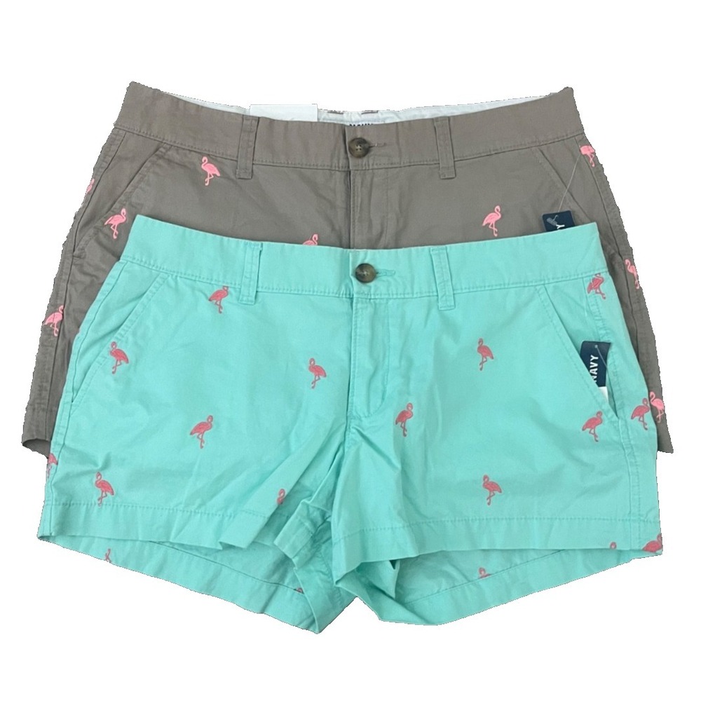 Old Navy Shorts Women's 4 (Pack of 2) 1 Tan Aqua Flamingo All Over Print